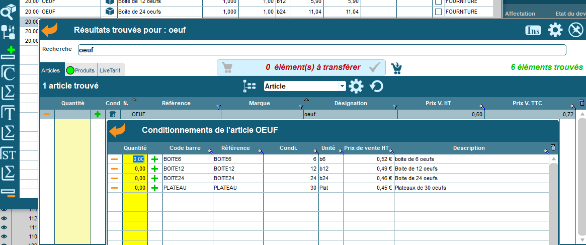 Gérer le conditionnement d’achats et de ventes dans Codial