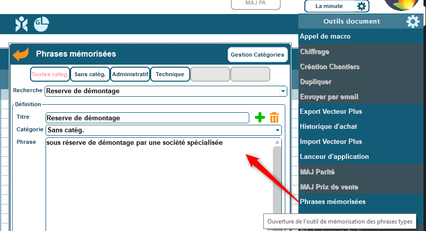 Phrase mémorisée dans Codial