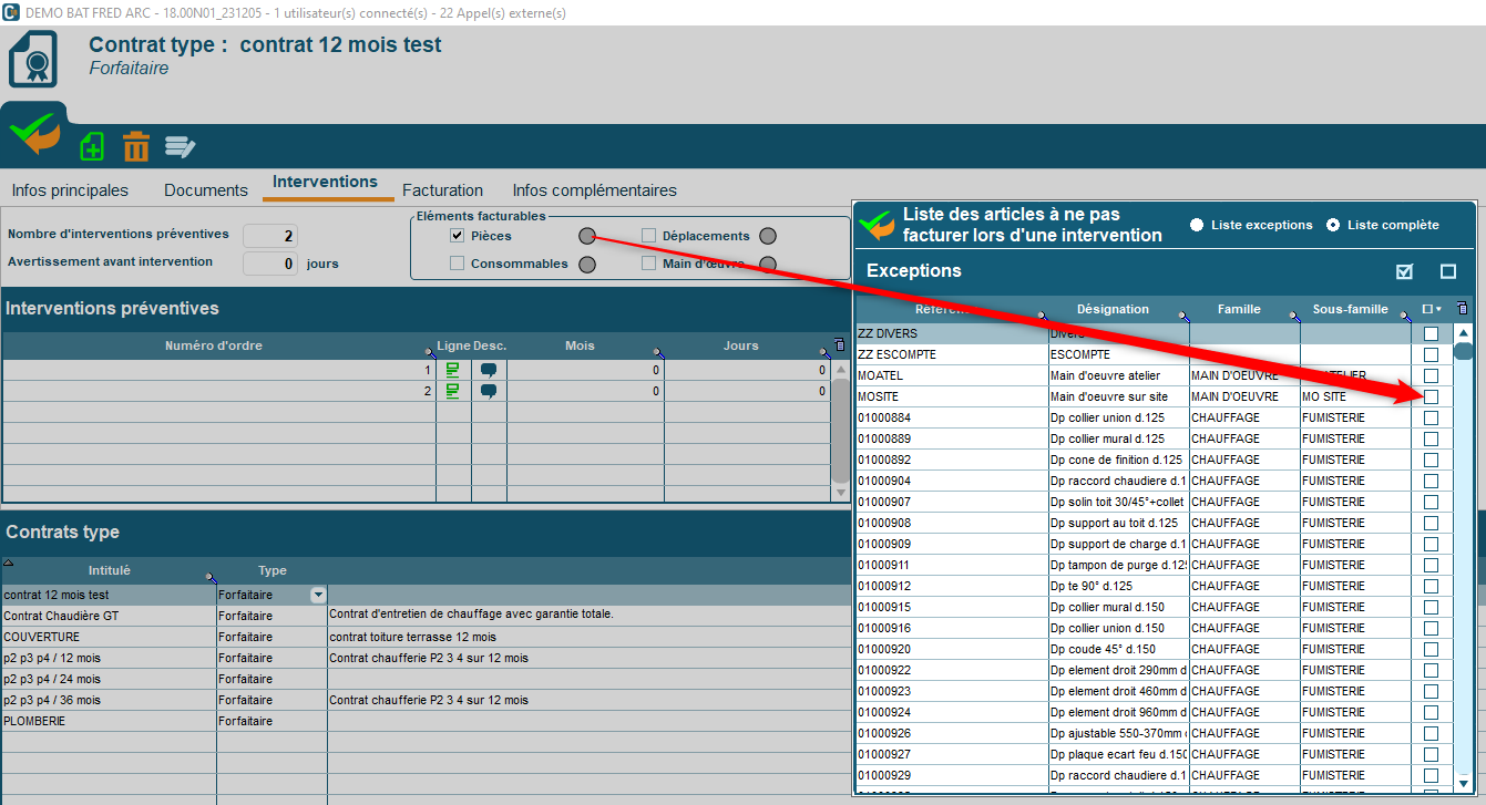 Contrat Codial : définir des exceptions d’articles facturables